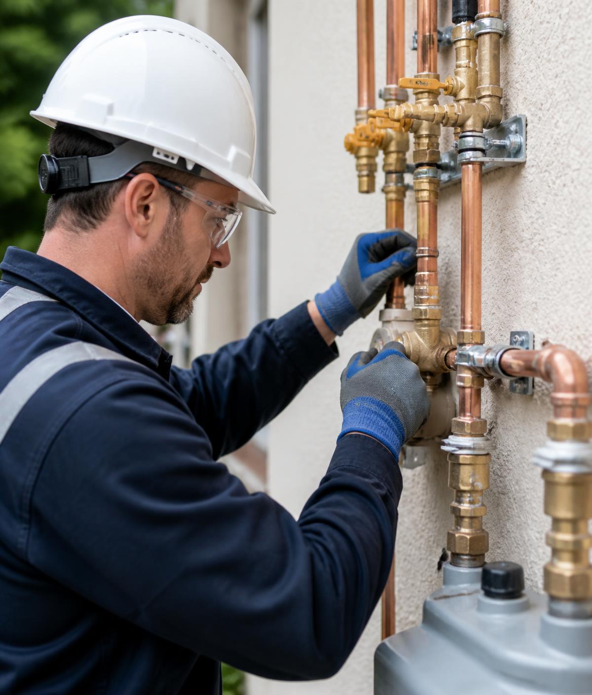 Técnico realizando instalação de tubulação de gás